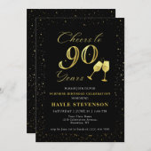 Luxe Zwart Goud Confetti Proost op 90ste Verjaarda Kaart (Voorkant / Achterkant)