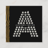 Luxe Zwart Goud Diamant Initiaal Monogram QR Code Vierkante Visitekaartje (Voorkant)