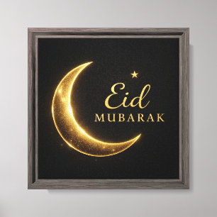 Luxe Zwart & Goud Eid Mubarak Muurkunst – Elegant Canvas Afdruk