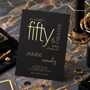 Luxe Zwart Goud Elegant 50 & Prachtige Verjaardag  Folie Uitnodiging
