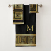 Luxe zwart goud elegante monogram Handdoek set (Insitu)