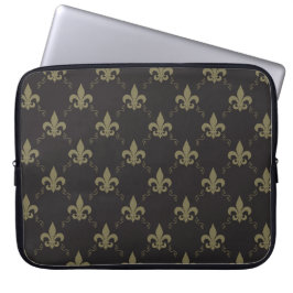 Luxe Zwart Goud Fleur De Lis Patroon Laptop Sleeve