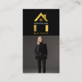 Luxe Zwart Goud Foto Makelaar QR Code Visitekaartje (Voorkant)
