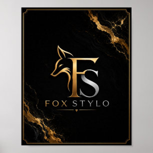 Luxe Zwart & Goud FoxStylo Logo Muurkunst – Premi Poster