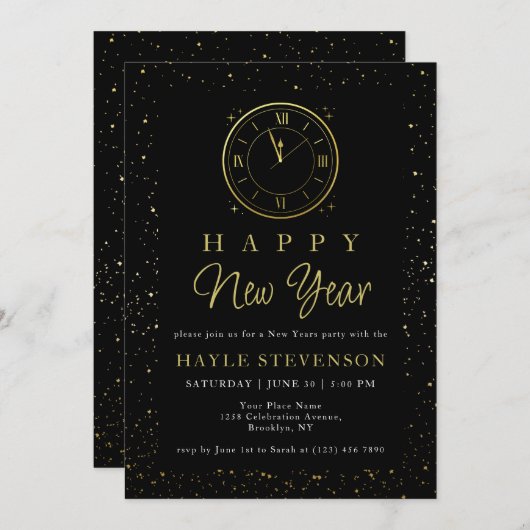 Luxe Zwart Goud Gefeliciteerd met het Nieuwe Jaar Kaart (Voorkant / Achterkant)