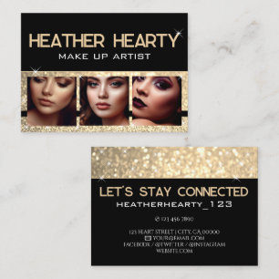 Luxe Zwart Goud Glitter Sterren met Foto Afbeeldin Visitekaartje