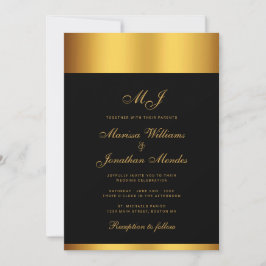 Luxe Zwart Goud Grens Monogram Bruiloft Kaart