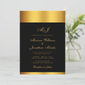 Luxe Zwart Goud Grens Monogram Bruiloft Kaart (Staand voorkant)