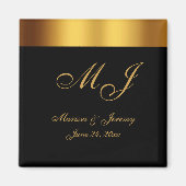 Luxe Zwart Goud Grens Monogram Bruiloft Magneet (Voorkant)