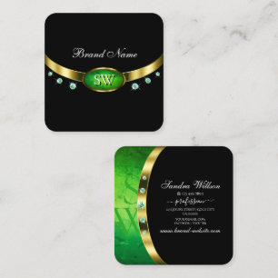 Luxe Zwart Goud Groen Marmer Rijnsteen Monogram Vierkante Visitekaartje