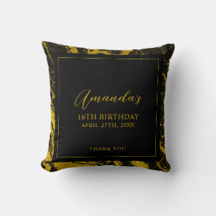 Luxe Zwart & Goud Marmer Sweet 16 Verjaardag Kussen