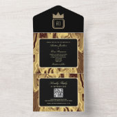 Luxe Zwart Goud Marmeren Monogram Huwelijksuitnodi All In One Uitnodiging (Binnen)