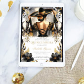 Luxe zwart goud Mexicaanse stijl quinceañera Kaart