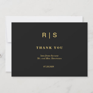 Luxe Zwart Goud Monogram Trouw Dankkaart Bedankkaart