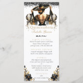 Luxe zwart goud quinceañera menu (Voorkant)