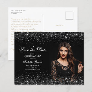 Luxe Zwart Goud Quinceañera Save the Date Briefkaart
