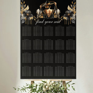 Luxe zwart goud quinceañera zitkaart poster