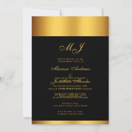 Luxe Zwart Goud Script Monogram Betrokkenheid Part Kaart