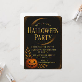Luxe Zwart & Goud Spooky Elegant Halloween Kaart
