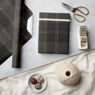 Luxe zwart & goud tartan | Elegante ruit Cadeaupapier