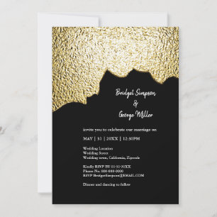 Luxe Zwart Goud Textured Modern Wedding Kaart
