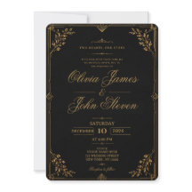 Luxe zwart & goud trouwuitnodiging