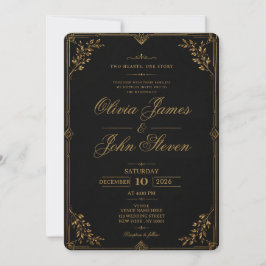 Luxe zwart & goud trouwuitnodiging kaart