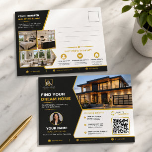 Luxe Zwart Goud Vastgoed QR Marketing Briefkaart