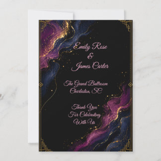 Luxe Zwart Gouden Abstracte Trouwuitnodiging Kaart