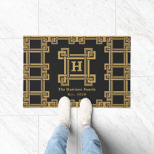 Luxe zwart gouden Griekse sleutel monogram