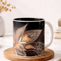 Luxe zwart & gouden veren marmeren koffiemok