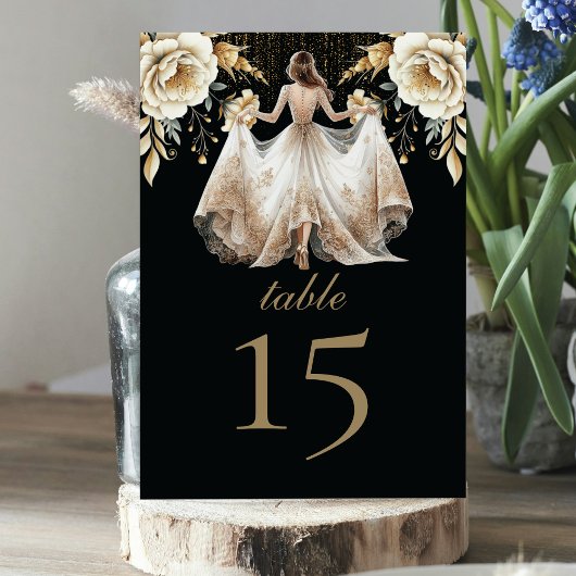 Luxe zwart ivoor & goud quinceañera kaart