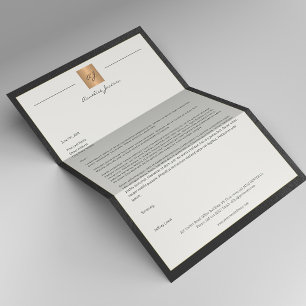 Luxe zwart lederen lijst gouden monogram bedrijf briefhoofd