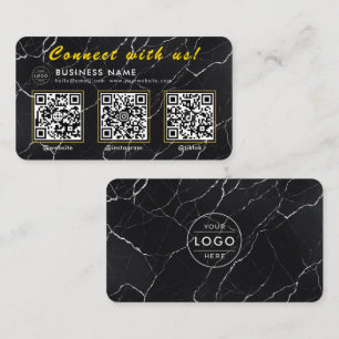 Luxe Zwart Marmer 3 QR Code Multi Social Visitekaartje
