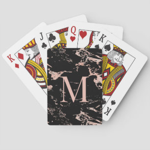Luxe zwart marmeren Roos Gold Folie Monogram Pokerkaarten