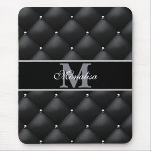 luxe zwart ontwerp met monogram en personalisatie muismat