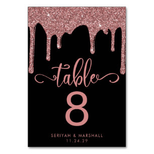 Luxe Zwart Roos Goud Dripping Glitter Bruiloft Kaart