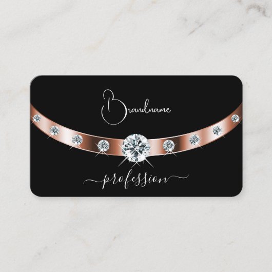 Luxe Zwart Roos Goud met Juwelen en Monogram Visitekaartje (Voorkant)