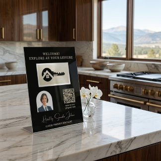 Luxe Zwart Sleutel Champagne Glitter Makelaar QR C Reclamebord Met Voetstuk