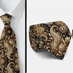 Luxe Zwart Wit Goud Paisley Diamant Halsband Stropdas