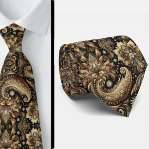 Luxe Zwart Wit Goud Paisley Diamant Halsband Stropdas