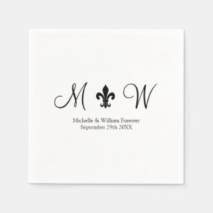 Luxe zwart-wit monogram bruiloft servetten