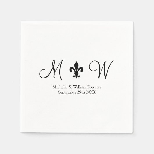 Luxe zwart-wit monogram bruiloft servetten (Voorkant)