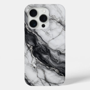 Luxe zwart-witte marmeren telefoonhoes   Elegant M iPhone 15 Pro Case