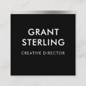 Luxe Zwart Zilveren Folie Minimale Typografie Vierkante Visitekaartje (Voorkant)