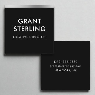 Luxe Zwart Zilveren Folie Minimale Typografie Vierkante Visitekaartje
