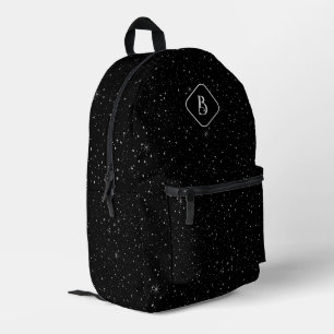 Luxe Zwarte Achtergrond Wit Sparkles Monogram Bedrukte Rugzak