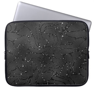 Luxe zwarte achtergrondpatroon met glitters laptop sleeve