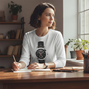 Luxe zwarte chronograaf horloge stijlvol uurwerk t-shirt