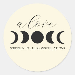Luxe zwarte en crèmekleurige maanfase trouwjurk ronde sticker